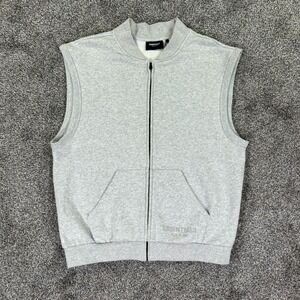 Fear Of God Essentials Vest Men Large Heather Gray Sleeveless Full Zip Up Fleece